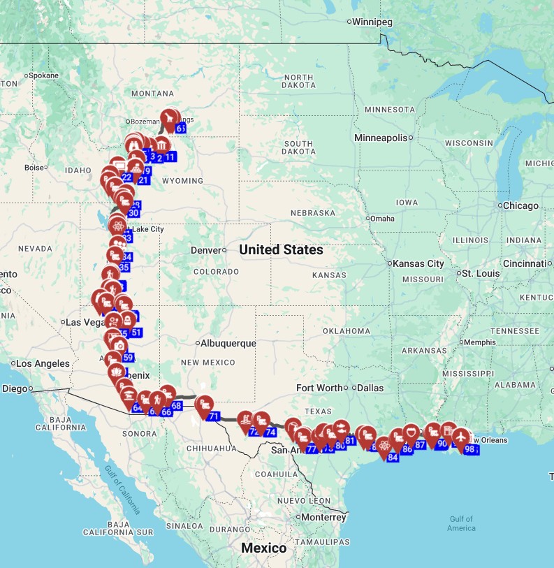Billings to New Orleans - Canyons Cowboys  Jazz USA Motorhome Journey